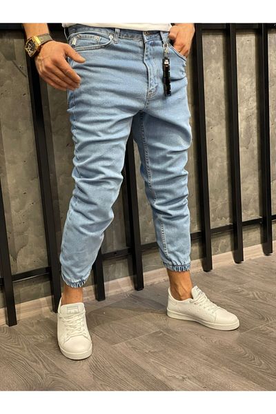 Oliggopol Ανδρικό μπλε τζιν Boyfriend Jogger με ελαστικά πόδια
