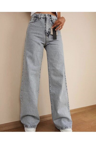 Trn JNS -Ice Snow Lycra cu talie super inalta, blugi largi, pantaloni Palazzo. (SUPER ÎNALT) Picior lat