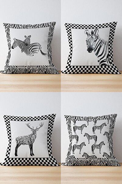 Nish & Royal Set od 4 zebra jastučnica sa specijalnim dizajnom i digitalnim š...