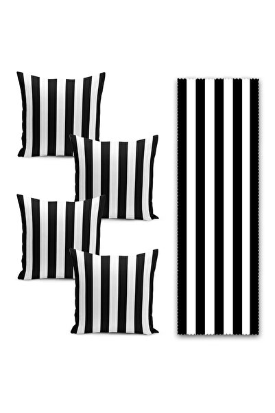Nish & Royal Set de huse de pernă cu 4+1 cu dungi alb-negru cu design special...