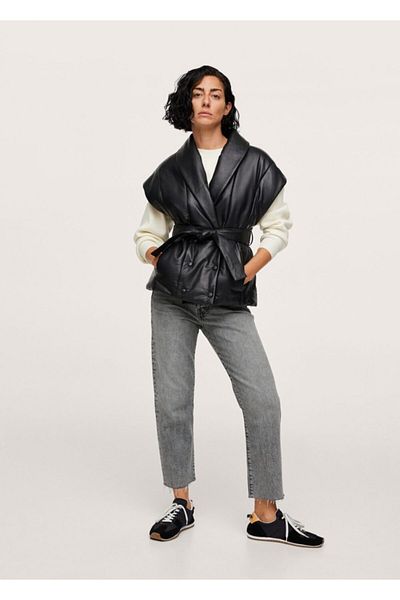 MANGO Woman Blugi de damă, gri denim, cu talie înaltă, picior scurt, cu croială dreaptă