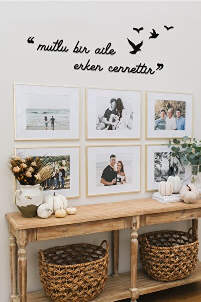 AHWALL Mutlu Bir Aile Erken Cennettir Yazılı Dekoratif Ahşap Tablo