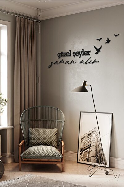 AHWALL Güzel Şeyler Zaman Alır Yazılı Dekoratif Ahşap Tablo