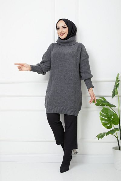 Pamuk Butik Pulover de damă antracit cu gât înalt