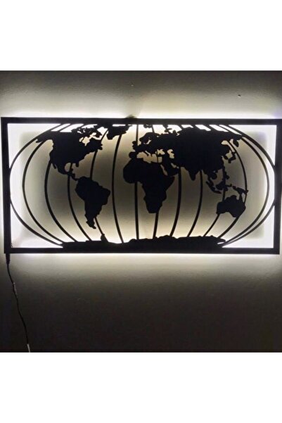 Genel Markalar Dünya Haritası Ledli Duvar Süsü Mdf Tablo Duvar Aksesuarı Ahşa...