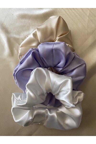 pistore Set de 3 piese pentru femei din satin pentru păr elastic, cremă lilia...