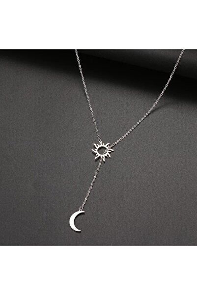 Nida Jewelry 925 Ayar Gümüş Iç Içe Güneş-ay Kolye