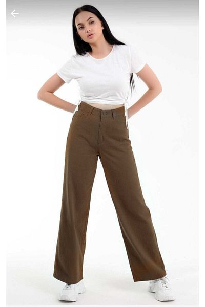 Trn JNS Καφέ Lycra Super High Waist Loose Jeans Palazzo Παντελόνι. (SUPER HIGH) Φαρδύ πόδι