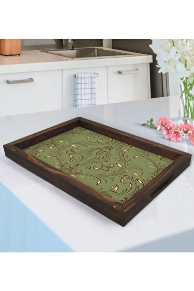 Bk Gift Gift Retro Motif Tasarımlı Doğal Ahşap Tepsi-4