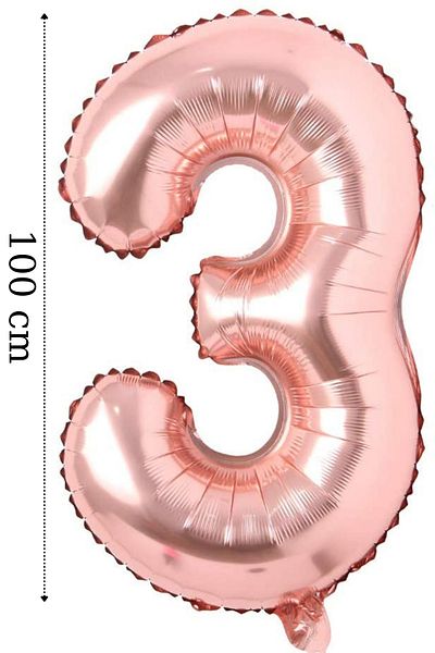 ELGALA Foil Balloon Number 3 Helium Balloon 100 Cm Rose Color