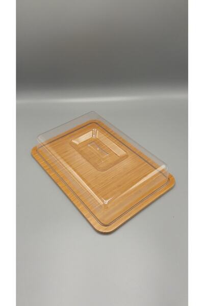 Hibana Ahşap Dikdörtgen Kek Fanus Akrilik Kapak En:23cm Boy:32 Cm