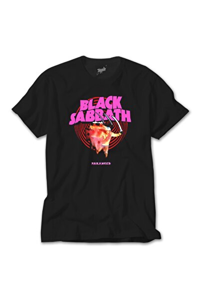 Z zepplin Black Sabbath Paranoid Black Siyah T-shirt