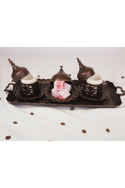 kapadokyahediyelik Ottoman Motif 2-Piece Turkish Coffee Set Copper Color