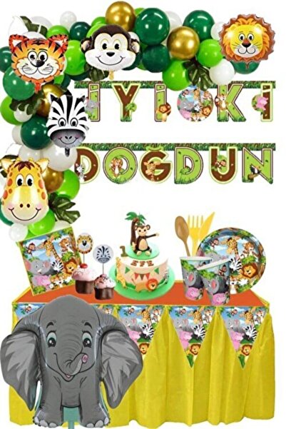 Parti Kırtasiye Safari Doğum Günü Seti 16 Kişilik Hayvan Lı Parti Setleri