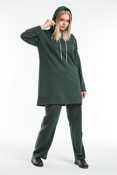 CNG MODA Women's Hijab Nefti Green Hooded Sleeve Striped Tracksuit Set