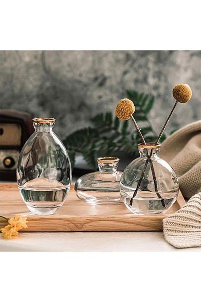 Miniminti Transparent Glass Vase Set - 3-Piece with Gold Detail