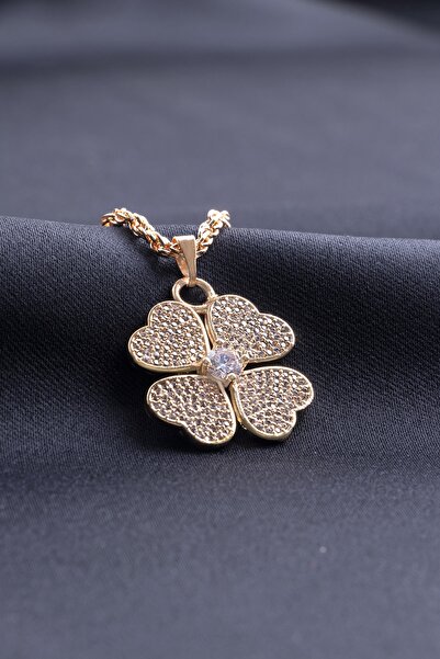 Sortie Aksesuar Zirkon Taşlı Yonca Figürlü Kolye 001