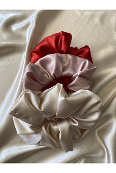 pistore Set de 3 piese pentru femei din satin pentru păr elastic, cremă, roșu...