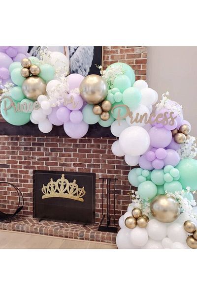 KAR TANESİ -Special Day Concept Balloon Chain Lilac Green White Chrome Gold