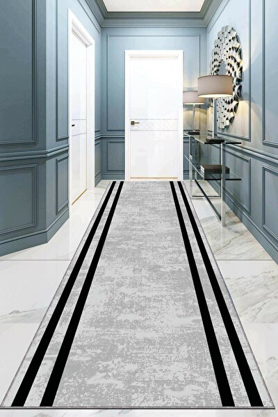 ALgorand Home Gray Black Edged Decorative Roller Runner Non-Slip Base