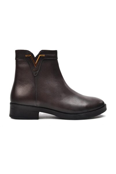 Castle Black 21893-1 Γυναικείες μπότες με φερμουάρ από γνήσιο δέρμα καφέ