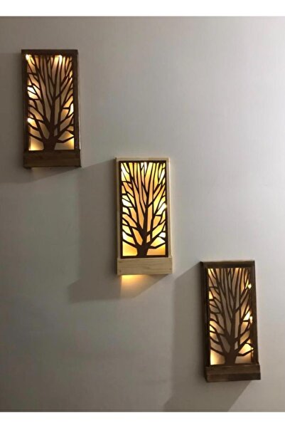 MSAĞWOODS 3 Lü Set Açkapa Peri Ledli Masifahşap Tablo Ev Hol Antre Gecelamba ...