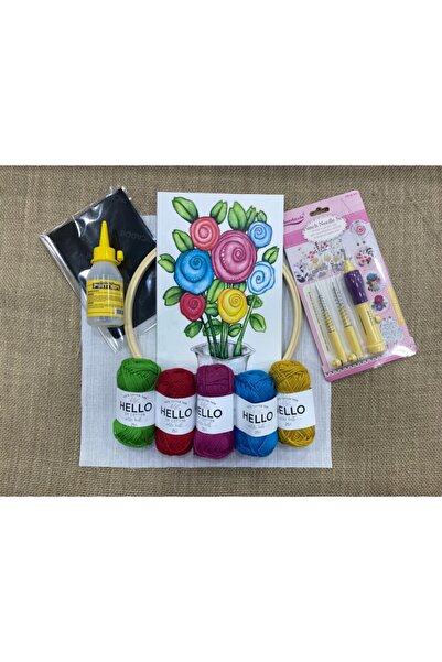 Tansel Tuhafiye طقم تطريز بالخرامة زهور في مزهرية 5 خيوط