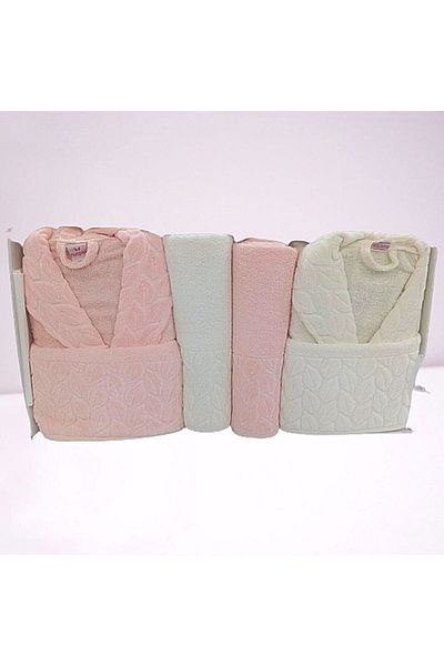 Nurpak Hazal 100% Cotton Bathrobe Set Powder- Cream