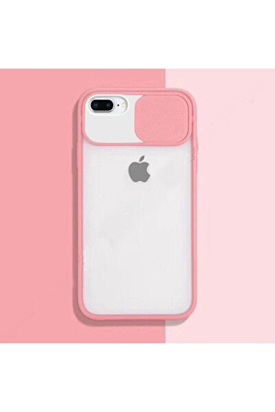 Molly Iphone 7/8 Plus Uyumlu Pembe Slayt Sürgülü Kamera Korumalı Silikon Kılıf