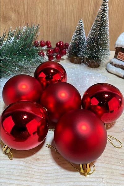 parti sürprizi Christmas Tree Red Shiny Ball Ornament 6 Cm 6 Pieces