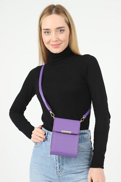 GÜLÇEM butik Women's Purple Leather Strap Wallet and Crossbody Bag