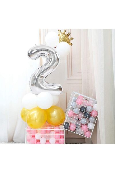 ELGALA Foil Balloon Number 2 Helium Balloon 76 Cm Silver Color
