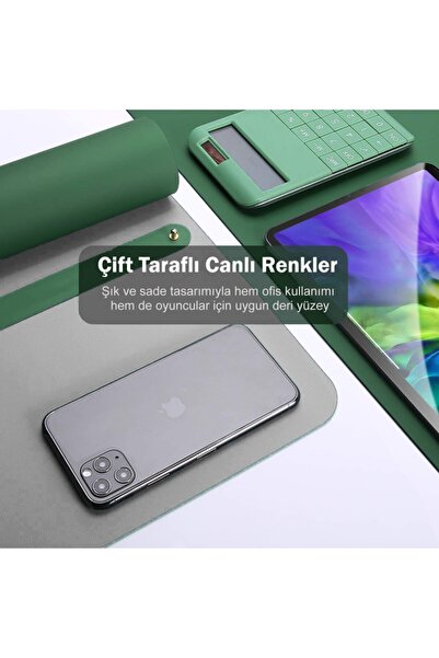 Xrades Çift Renk Deri Mousepad Laptop Bilgisayar Için 80x40 Cm Yeşil Ve Gri