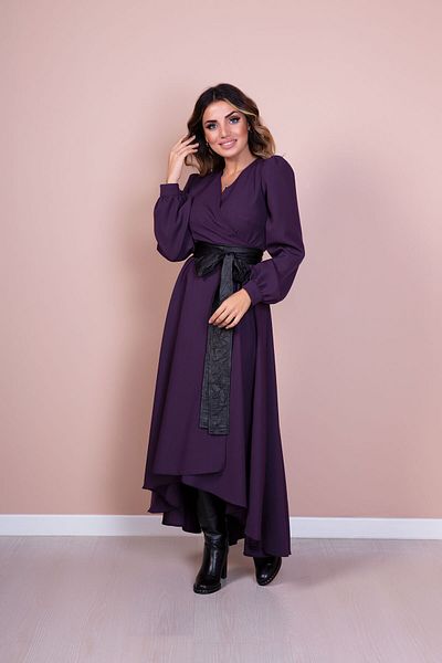 Bidoluelbise Rochie de damă din piele neagră cu curea prune cu mânecă lungă cu croială asimetrică