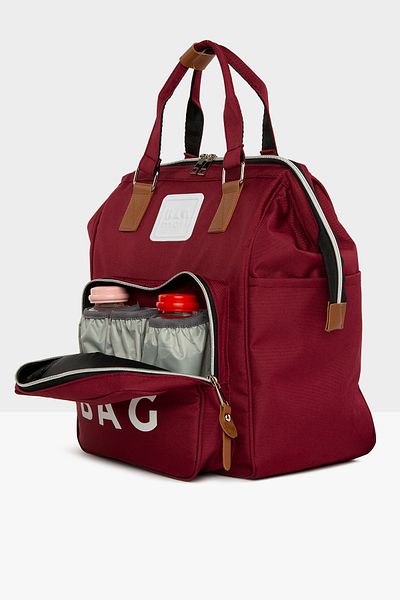 Bagmori Claret Red Baby Bag Printed Pocket Mother Baby Care Backpack M000005163