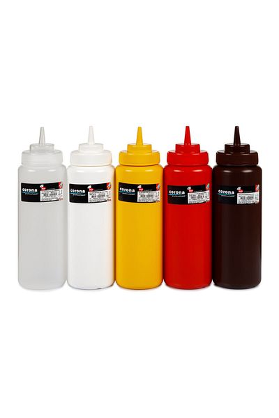Bora Plastik 950 Cc Capacity 5-Piece Fuel Sauce Dispenser Ketchup and Mayonnaise Bottle Set