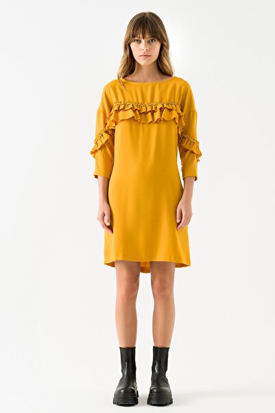 Jus De Pommes Kadın Safran Renk Fırfırlı Taşlı Elbise