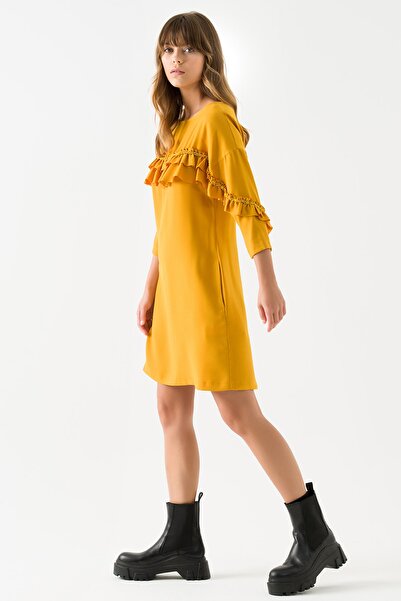 Jus De Pommes Kadın Safran Renk Fırfırlı Taşlı Elbise