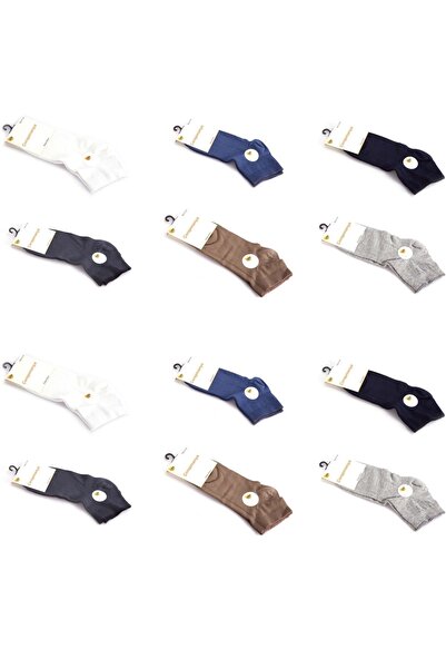 çorapmanya 12 Çift Modal Çok Renkli-9 Erkek Patik Çorap Bilek Boy