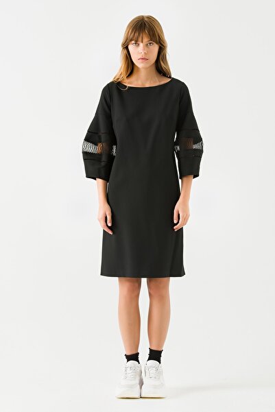 Jus De Pommes Kadın Siyah Balon Kol Nakışlı Elbise