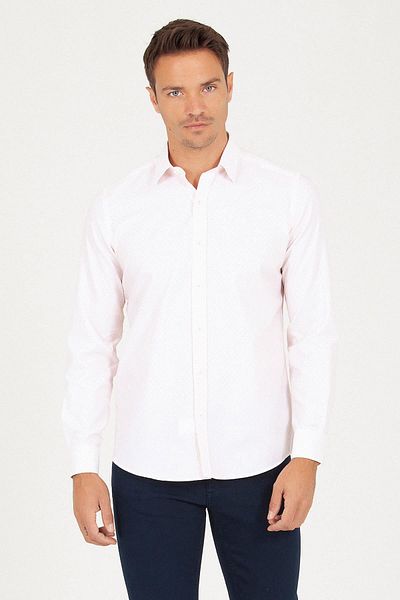 Hatemoğlu Ροζ Slim Fit εμπριμέ 100% βαμβακερό μακρυμάνικο αθλητικό πουκάμισο