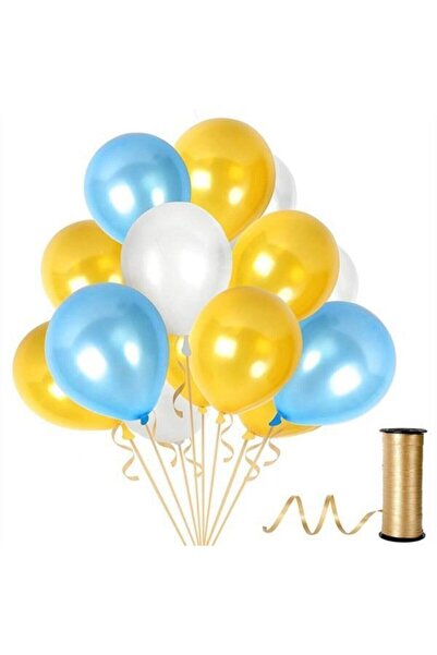 Happyland White-gold-baby Blue Metallic Pearlescent Balloon 30 Pieces