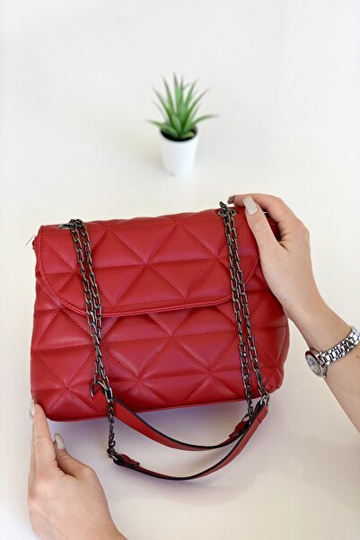 Bagzone Women's Red Chain Strap Embroidered Shoulder Bag