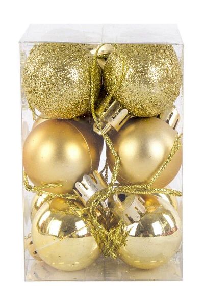 Happyland Christmas Pine Ornament Ball - Gold Pack of 12, 3 cm