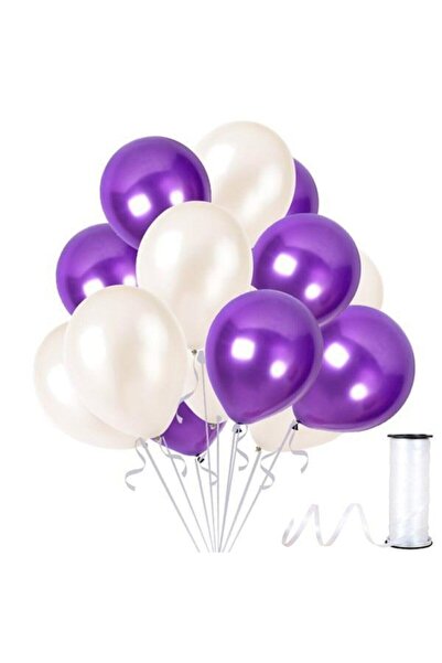 Happyland بالون لؤلؤي معدني أبيض وأرجواني 50 قطعة