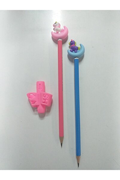 Eylül Kolay Kalem Tutma Aparatı Pembe 2 Adet Unicorn Başlık 2 Adet Kurşun Kalem