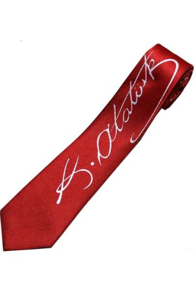 Herşey Nota Ataturk Signature Tie Red
