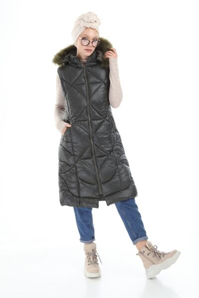 esmaboutique Kadın Haki Nakışlı Şişme Yelek