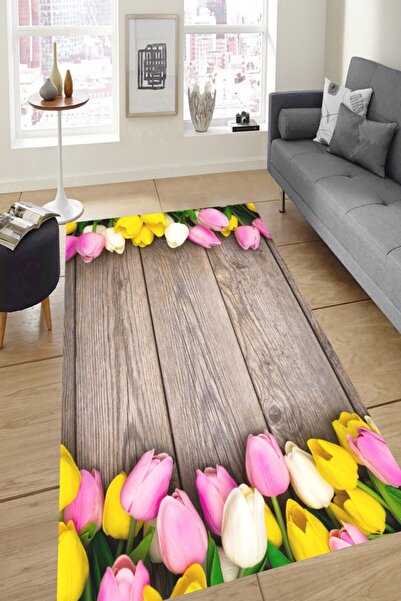 Resmiro Tahtalı Lale Desenli Dijital Baskılı Halı