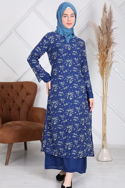 Reis Rochie Hijab de damă bleumarin cu două straturi